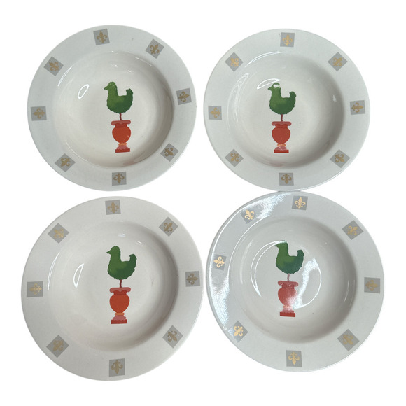Gibson China Ivory Rooster Chicken Set Of 4 Pasta Salad Plates 9" - Picture 1 of 5